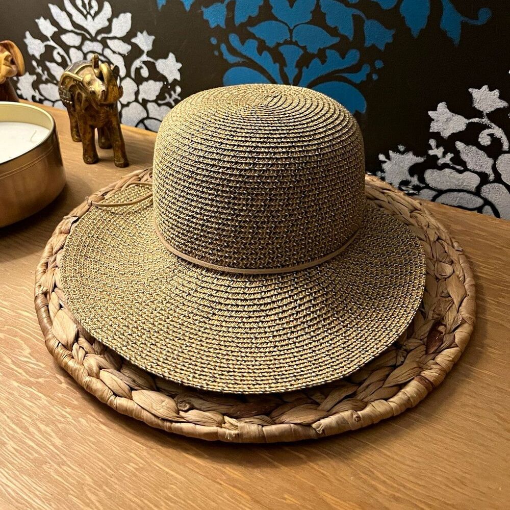 Nine West Beige Women's Sun Hat Solid Paper/Polyester Casual Travel One Size